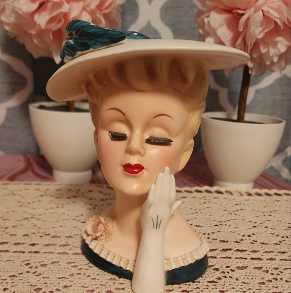 Lefton Vintage Lady Head Vase with Hat #2359